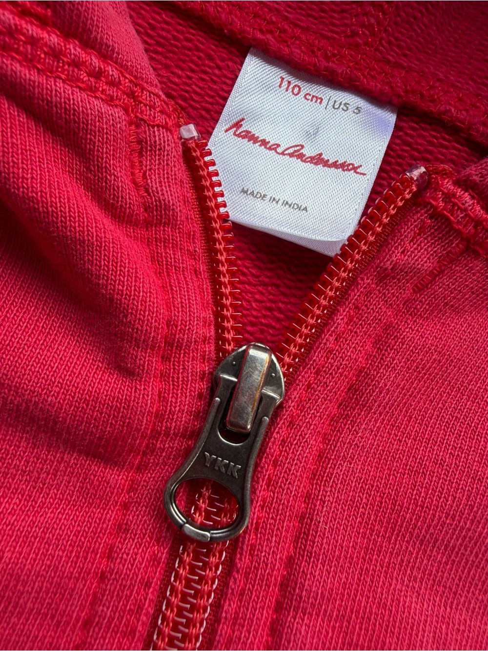 Hanna Andersson Classic Red Zip Up Hoodie Sweatshirt 110 US 5 Boy Girl Unisex - Picture 3 of 5